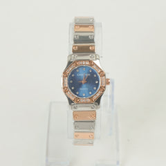 Two Tone Women Stone Design Chain Wrist Watch Rosegold Blue