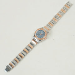 Two Tone Women Stone Design Chain Wrist Watch Rosegold Blue