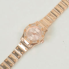 Women Stone Design Chain Wrist Watch Rosegold Pink