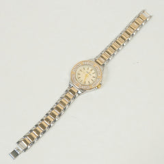 Two Tone Women Stone Design Chain Wrist Watch Golden