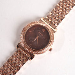 Women Stylish Chain Wrist Watch Rosegold With Brown Dial V