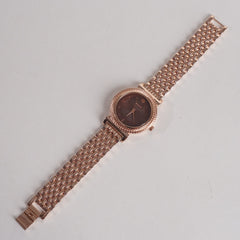 Women Stylish Chain Wrist Watch Rosegold With Brown Dial V