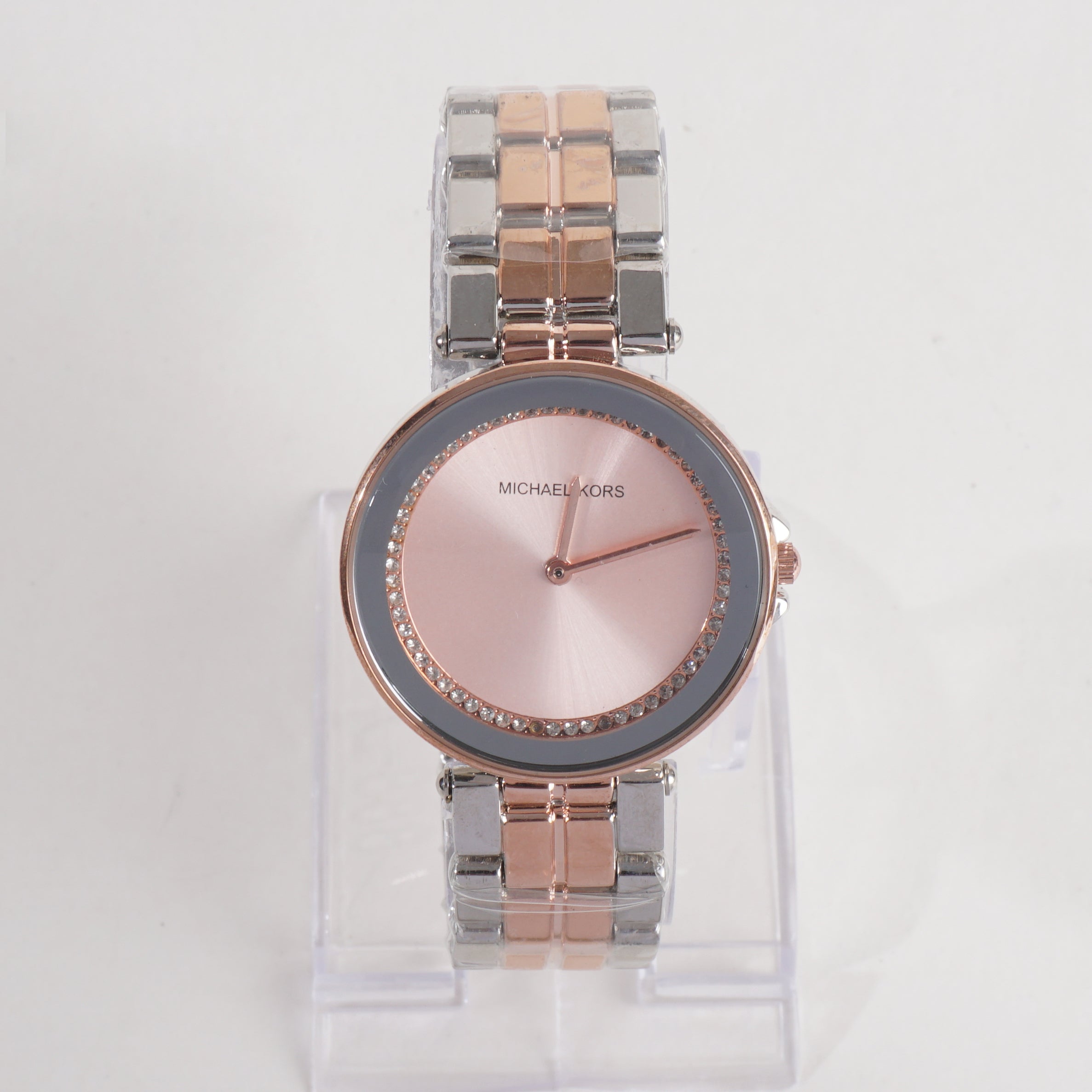 Two Tone Women Stylish Chain Wrist Watch Rosegold Silver MK P