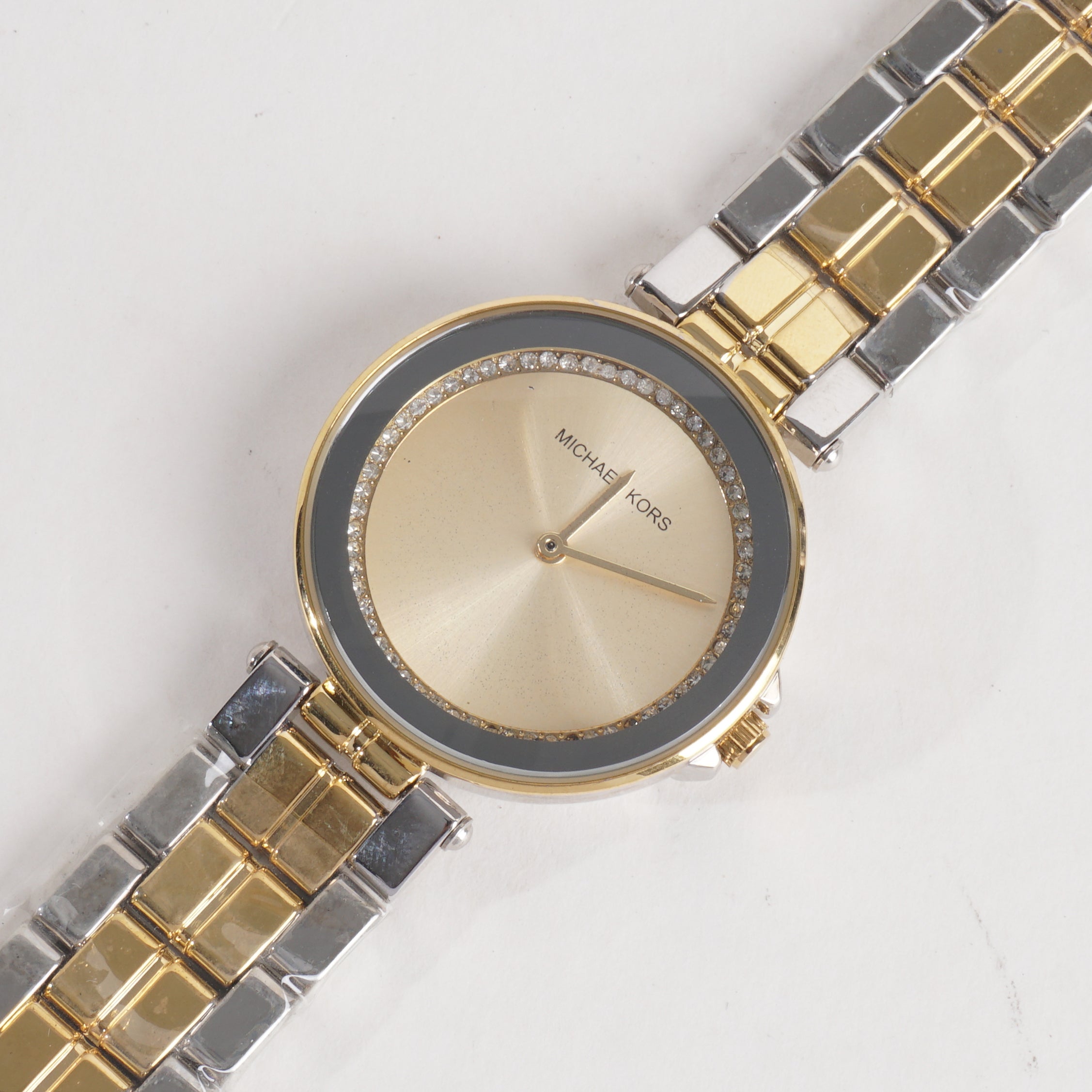 Two Tone Women Stylish Chain Wrist Watch Golden Silver MK G