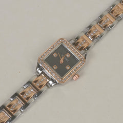 Two Tone Women Stone Design Chain Wrist Watch Rosegold Black