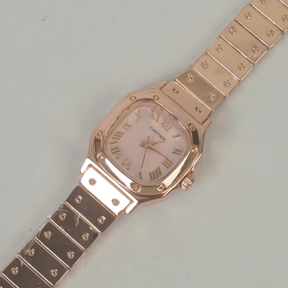 Women Stone Design Chain Wrist Watch Rosegold