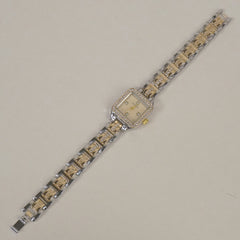 Two Tone Women Stone Design Chain Wrist Watch Golden