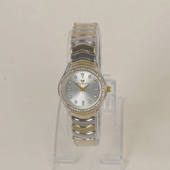 Two Tone Women Stone Design Chain Wrist Watch Golden With Silver Dial