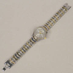 Two Tone Women Stone Design Chain Wrist Watch Golden With Silver Dial