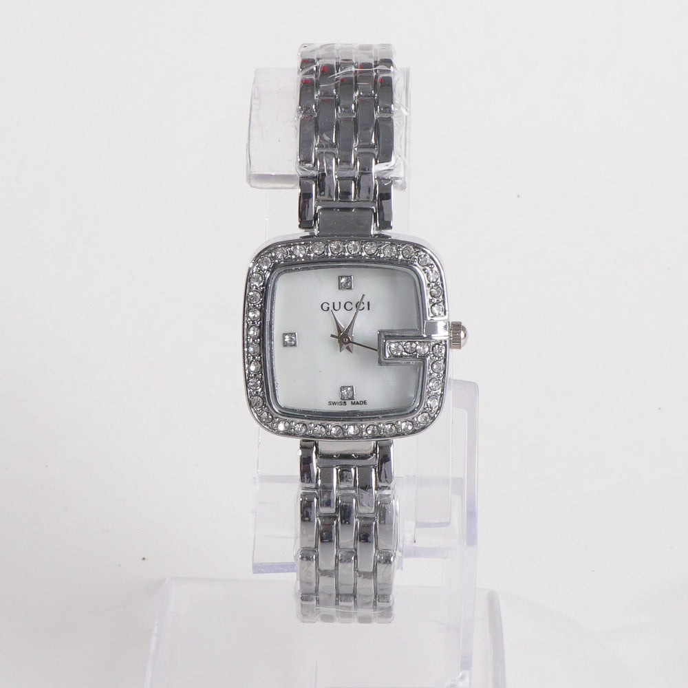 Women Stylish Chain Wrist Watch Silver With White Dial