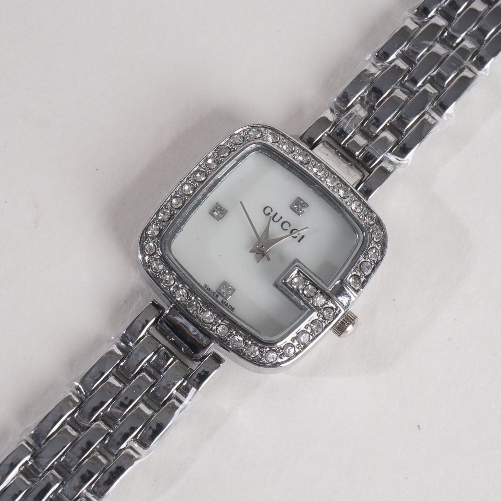 Women Stylish Chain Wrist Watch Silver With White Dial