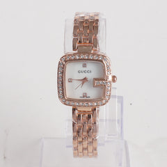 Women Stylish Chain Wrist Watch Rosegold With White Dial