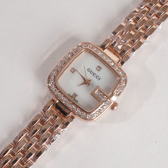Women Stylish Chain Wrist Watch Rosegold With White Dial