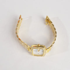 Women Stylish Chain Wrist Watch Golden With White Dial