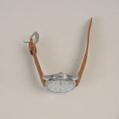 Man's Wrist Watch Silver White with Light Brown Straps