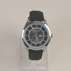 Man's Wrist Watch Silver Black with Black Straps