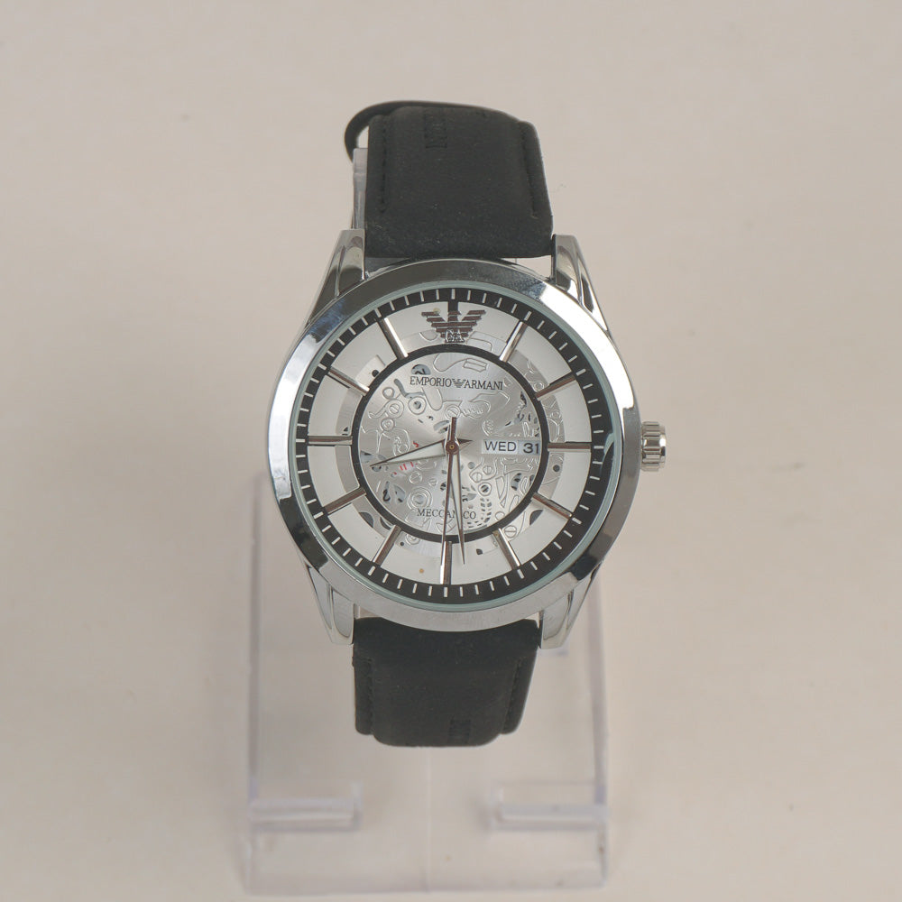 Man's Wrist Watch Silver White with Black Straps