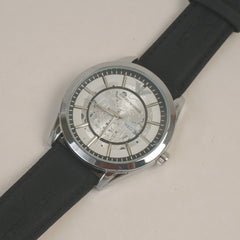 Man's Wrist Watch Silver White with Black Straps