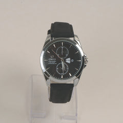 Man's Wrist Watch Silver Black with Black Straps