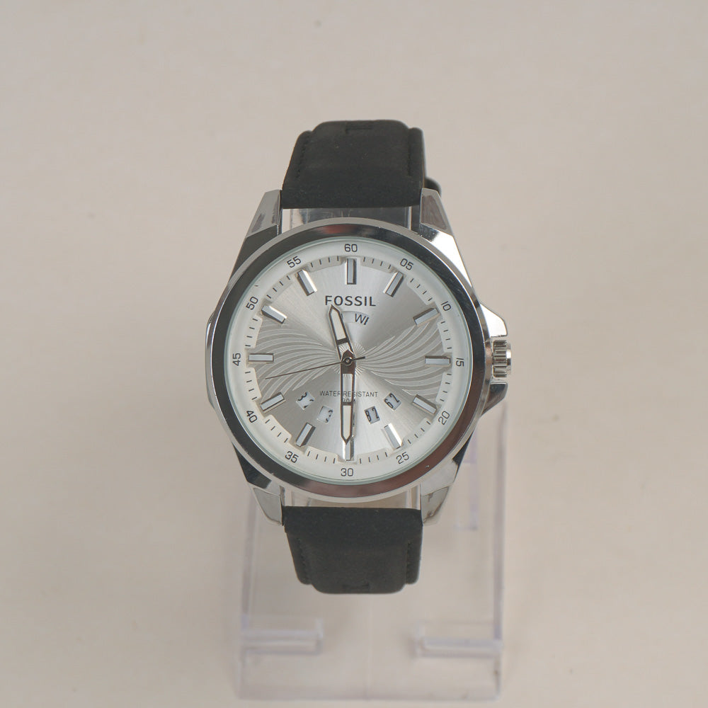 Man's Wrist Watch Silver White with Black Straps