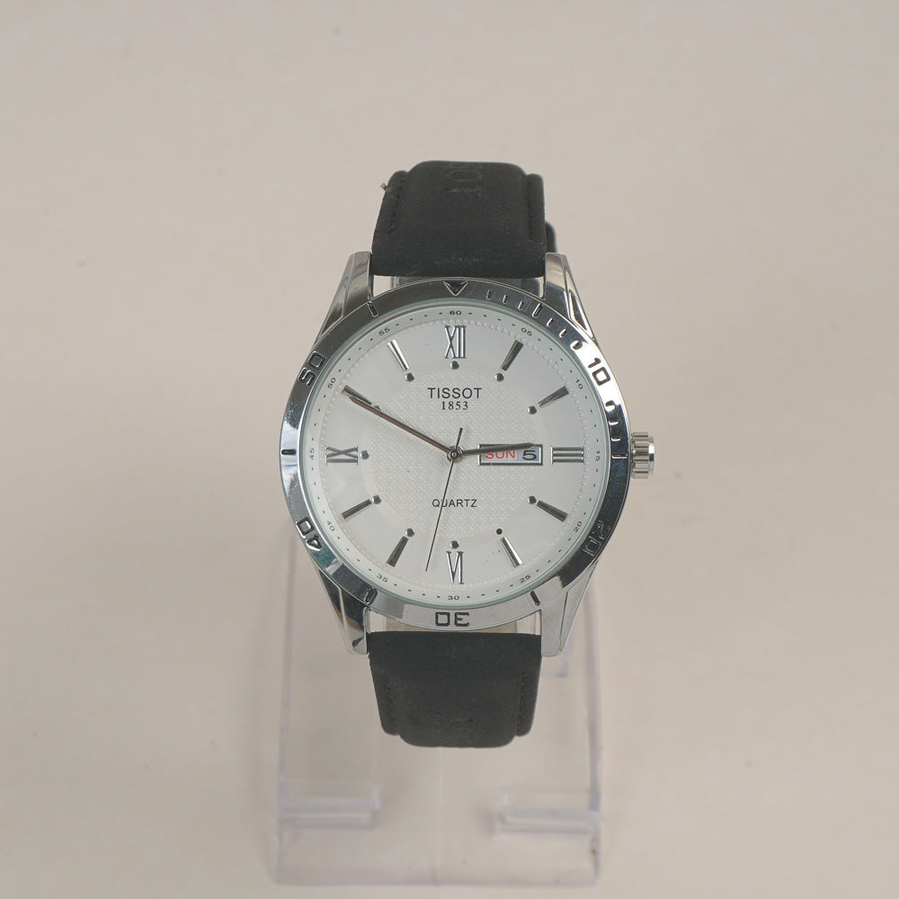 Man's Wrist Watch Silver Black with Black Straps