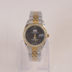 Two Tone Woman Silver Chain Wrist Watch Golden Black