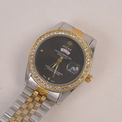 Two Tone Woman Silver Chain Wrist Watch Golden Black