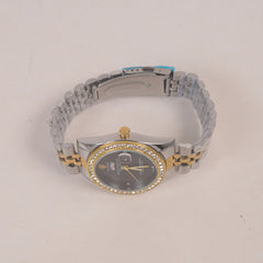 Two Tone Woman Silver Chain Wrist Watch Golden Black