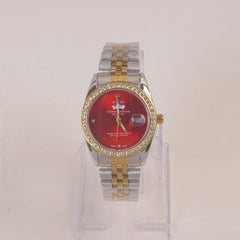 Two Tone Woman Silver Chain Wrist Watch Golden Red