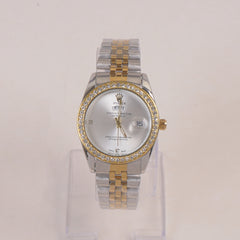 Two Tone Woman Silver Chain Wrist Watch Golden Silver