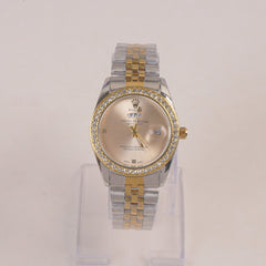 Two Tone Woman Silver Chain Wrist Watch Golden