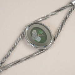 Women's Stylish Pipe Silver Chain Watch Green Dial