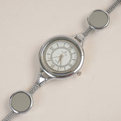 Women's Stylish Pipe Silver Chain Watch White Dial