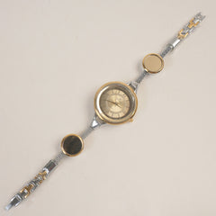 Two Tone Women's Stylish Pipe Golden Chain Watch Golden Dial