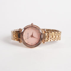 Women Stylish Chain Wrist Watch Rosegold With Pink Dial MK