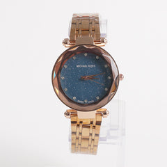 Women Stylish Chain Wrist Watch Rosgold With Blue Dial MK