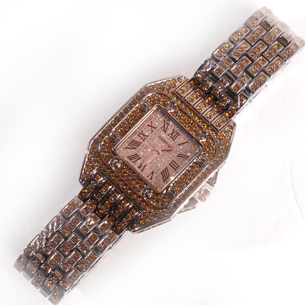 Women Stylish Chain Wrist Watch Brown&Rosegold