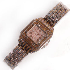 Women Stylish Chain Wrist Watch Brown&Rosegold