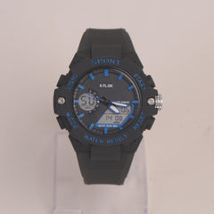 Black sports digital analogue watch for mans blue dial