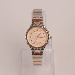 Two Tone Women Stone Design Chain Wrist Watch Rosegold Silver