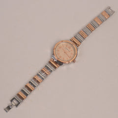 Two Tone Women Stone Design Chain Wrist Watch Rosegold Silver