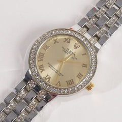 Two Tone Women Chain Wrist Watch R Golden Big Dial