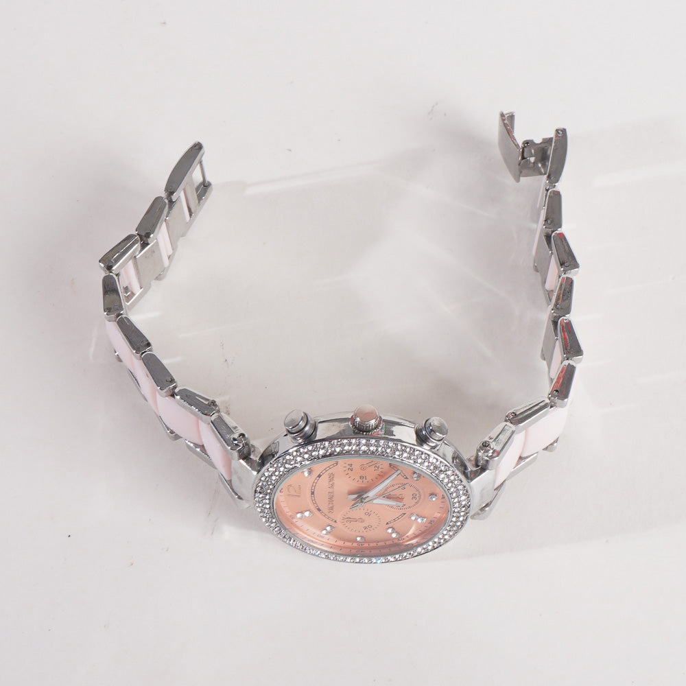 Women Chain Wrist Watch MK Silver Pink Orange