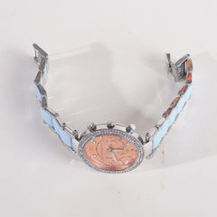 Women Chain Wrist Watch MK Silver Cyan Orange