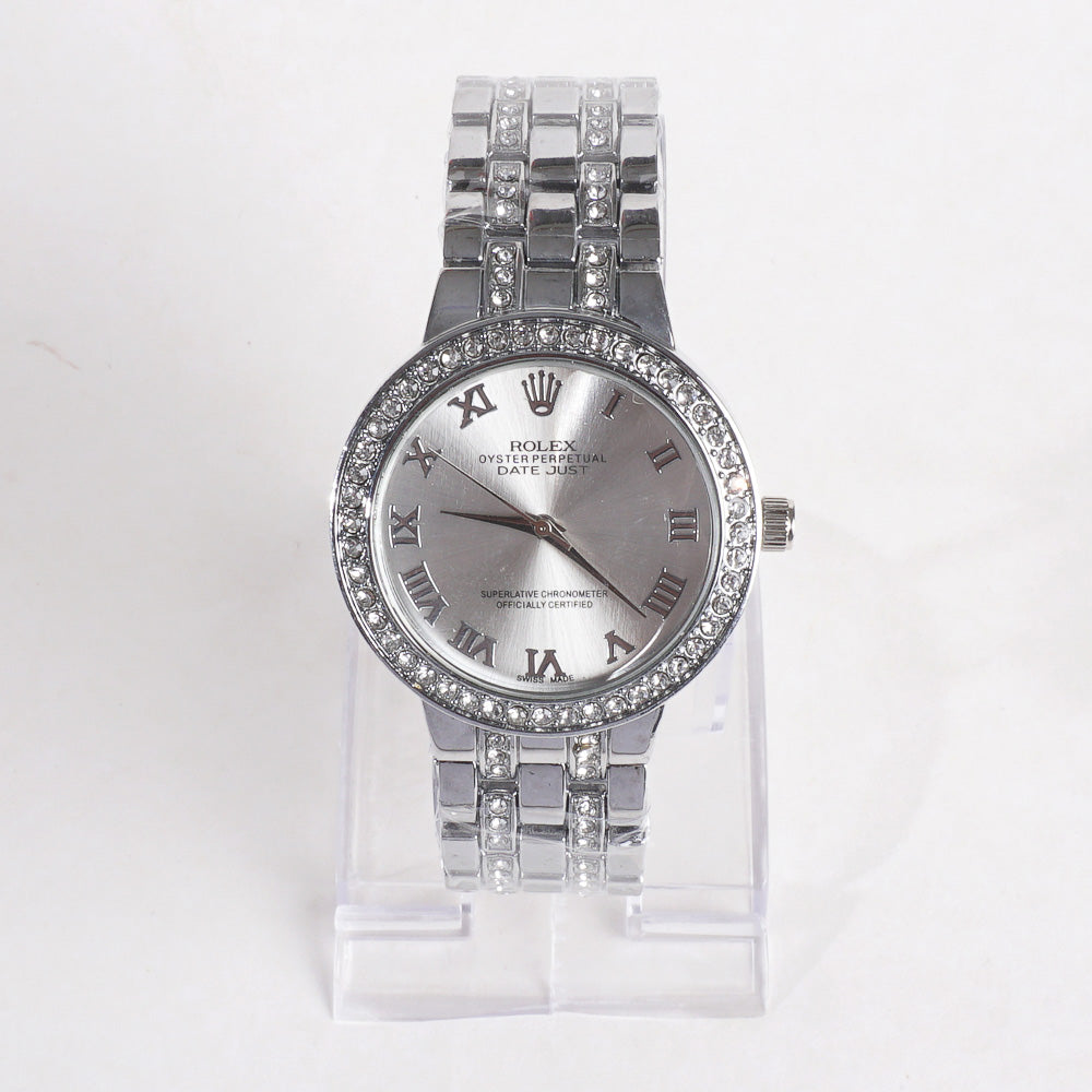 Women Chain Wrist Watch R Silver Big Dial