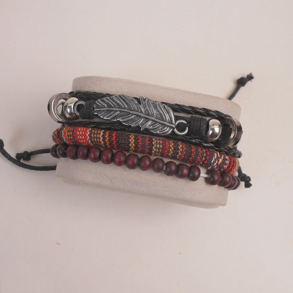 3pc Set Fashion Trendy Mans Bracelet Brown Leave