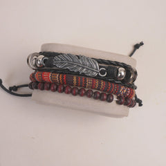 3pc Set Fashion Trendy Mans Bracelet Brown Leave