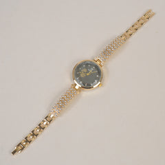 Woman Chain Wrist Watch Stone Design Golden Black