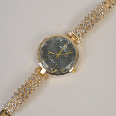 Woman Chain Wrist Watch Stone Design Golden Black