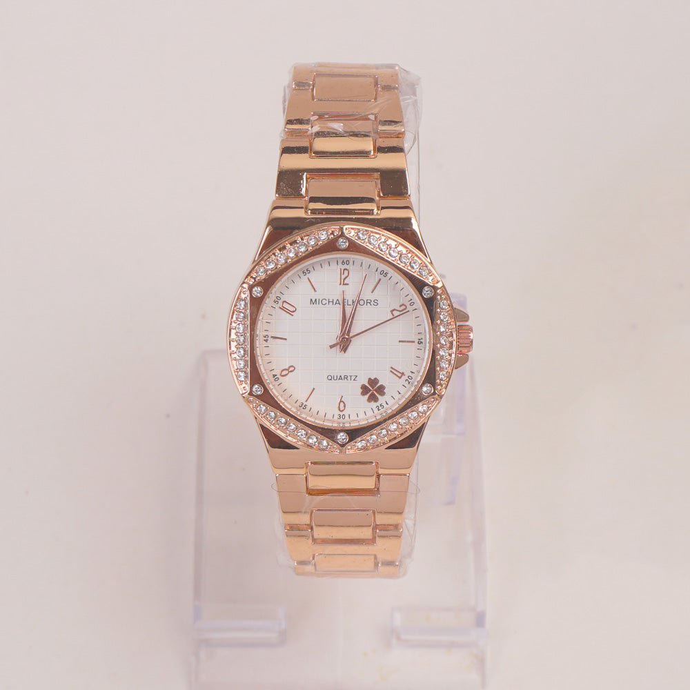 Women Chain Wrist Watch Rosegold White